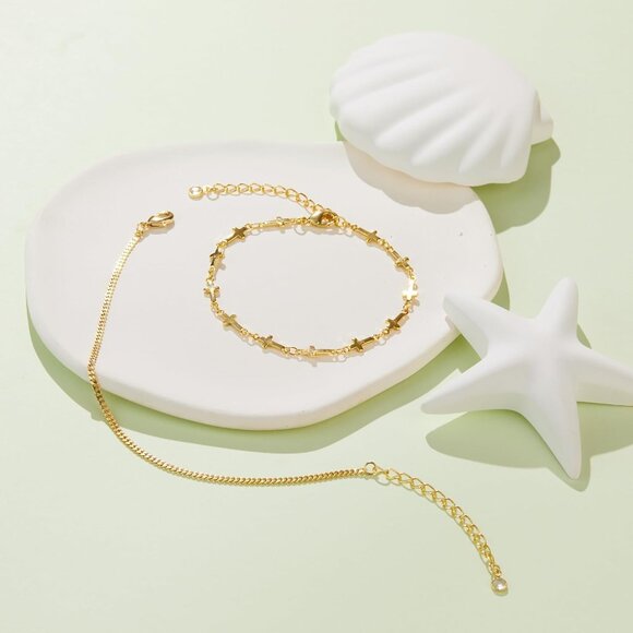 Gold-Style 14 Dainty Stack Cuban Cross, Rope Bracelets Jewelry Gifts for Women - Picture 6 of 8